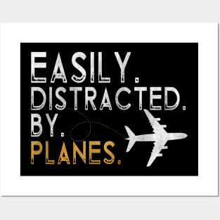 Easily Distracted By Airplanes Retro Airplane Funny Pilot Posters and Art